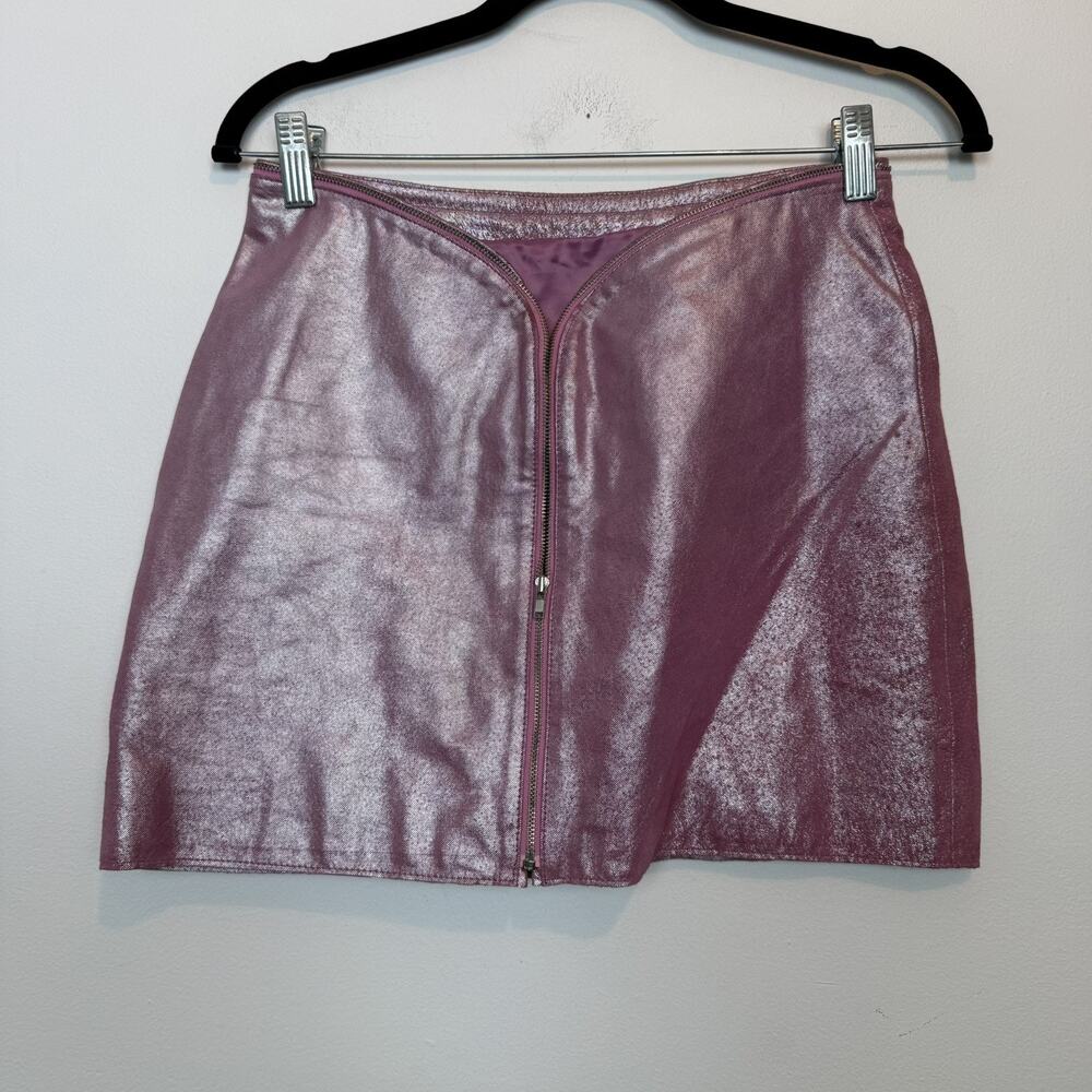 Vintage 90s Wilson's Leather Maxima metallic pink leather mini skirt size 6 y2k
